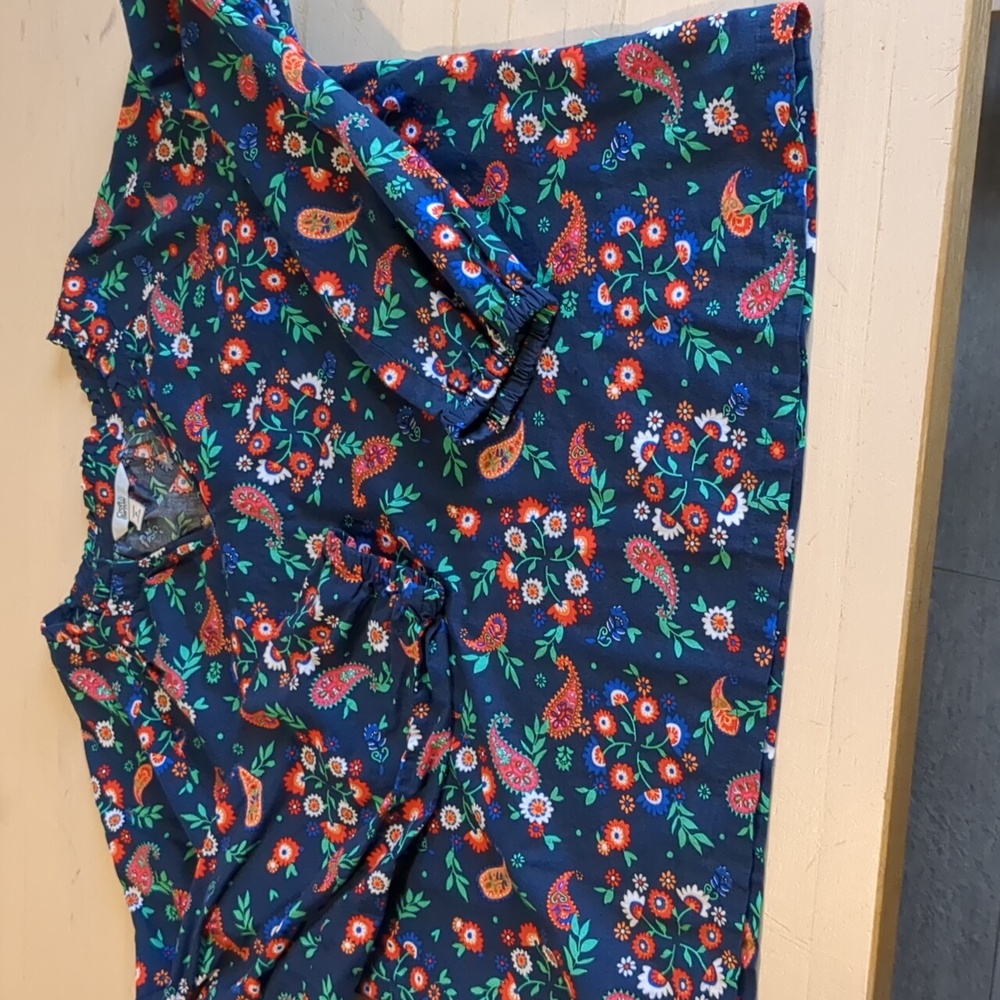 Croft and Barrow Blouse Blue Floral Paisley Petite Large